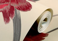 Dauerhaftes Blumenwohnzimmer-gestreifte Tapete mit roten Blumen-, nicht gesponnenen Materialien