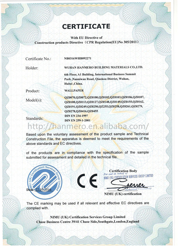 China Wuhan Hanmero Building Material CO., Ltd Zertifizierungen